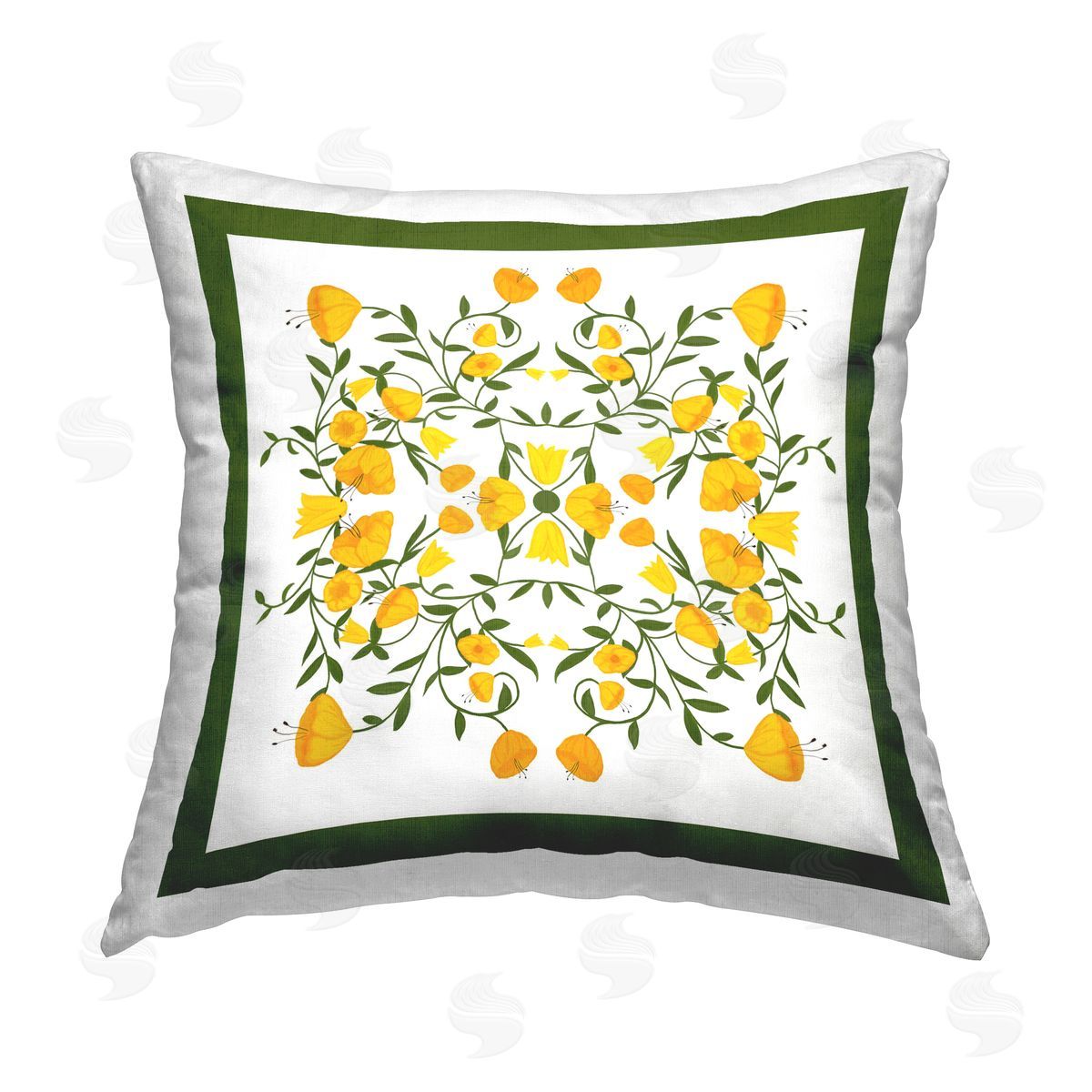 Michelle Ingari Designs Golden Blooms Symmetry Printed Plush Polyester Throw Pillow