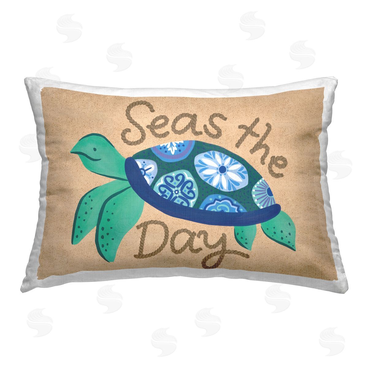 Deborah Curiel Seas The Day Turtle Printed Plush Polyester Throw Pillow