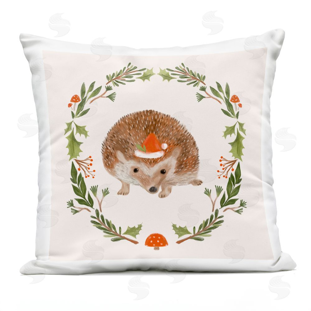 Laura Konyndyk Holiday Hedgehog Wreaf Outdoor Quick-Dry Polyester Printed Throw Pillow