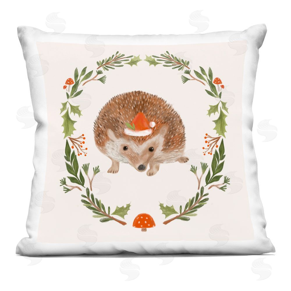 Laura Konyndyk Holiday Hedgehog Wreaf Printed Plush Polyester Throw Pillow