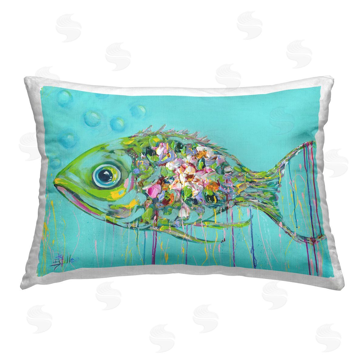 Estelle Grengs Painterly Drip Fish Printed Plush Polyester Throw Pillow