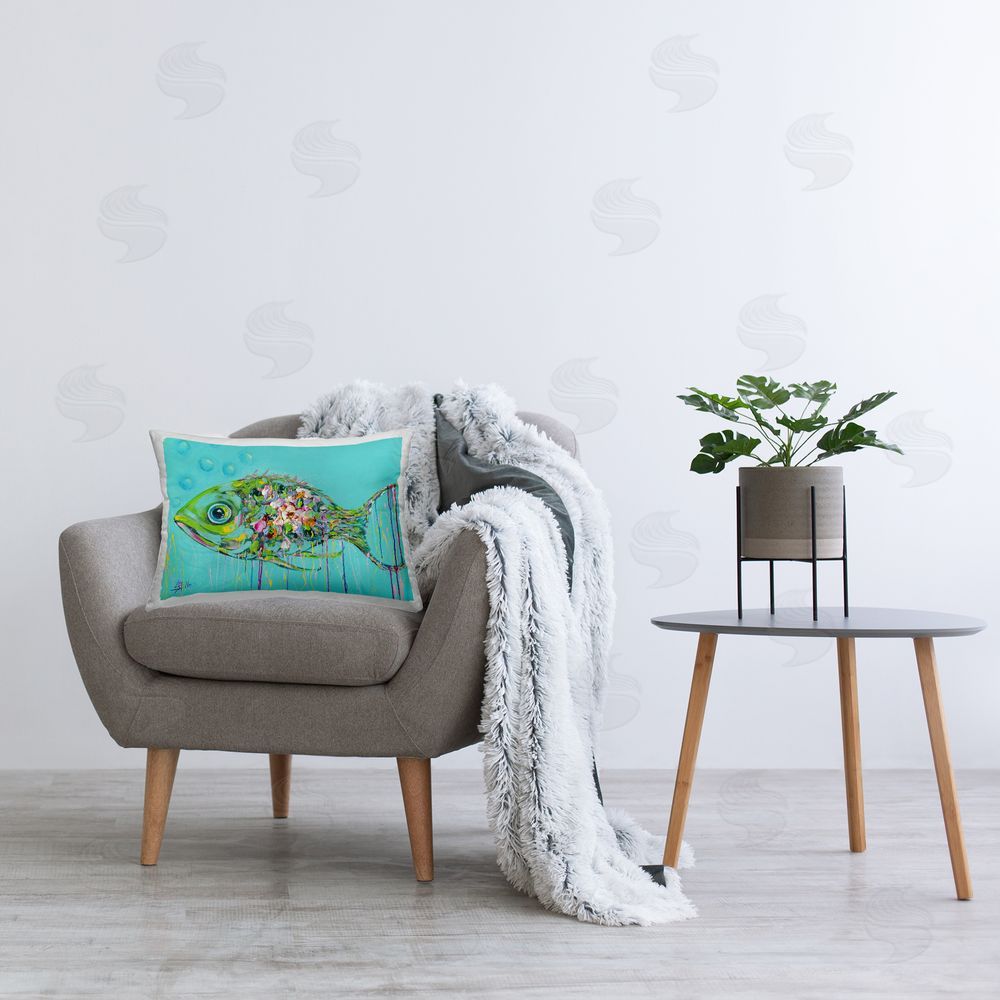 Estelle Grengs Painterly Drip Fish Printed Plush Polyester Throw Pillow On Chair