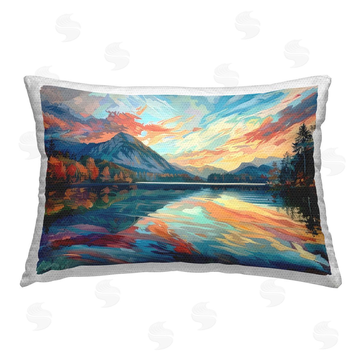 LSR Design Studio Abstract Swirled Lake & Mountain Outdoor Quick-Dry Polyester Printed Throw Pillow