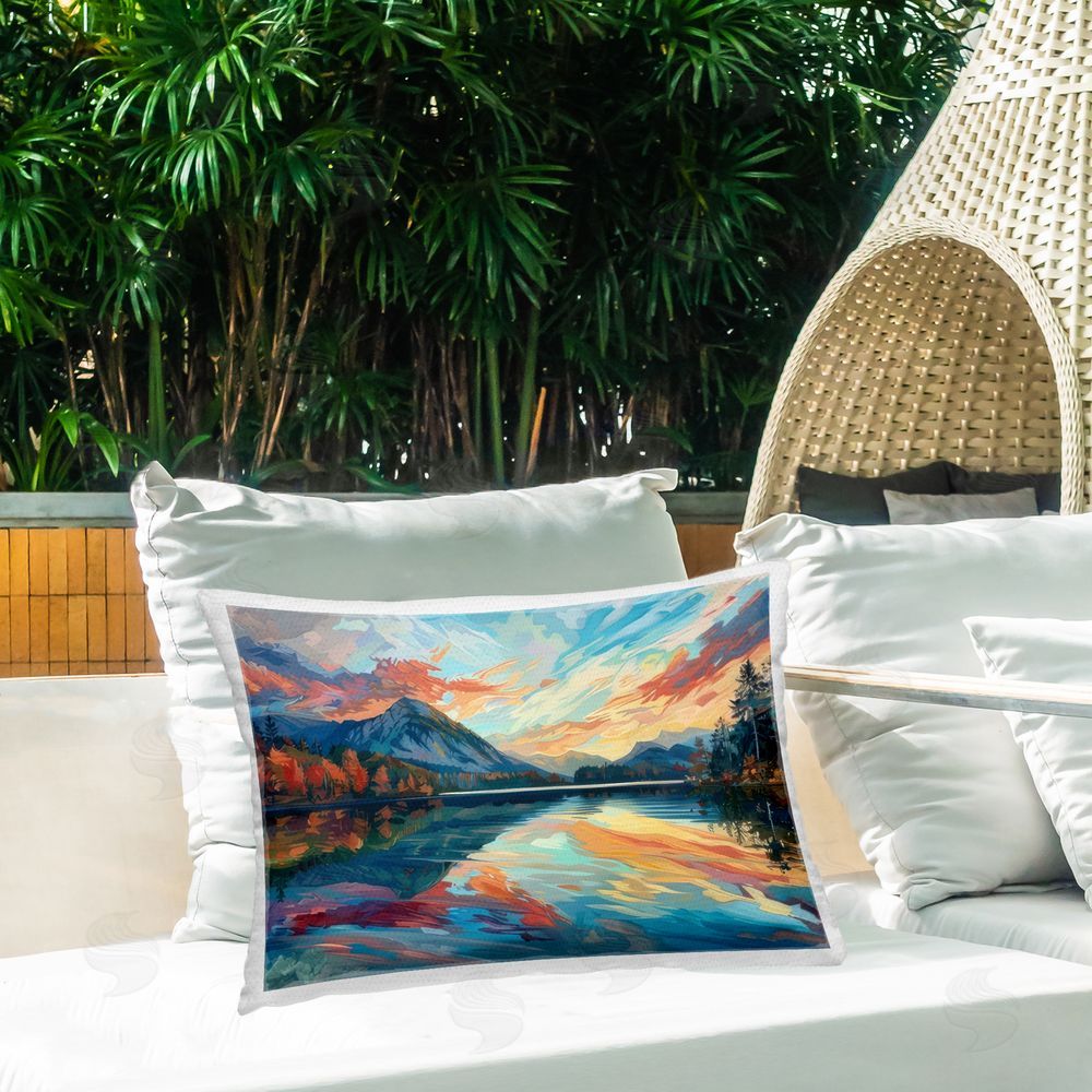 LSR Design Studio Abstract Swirled Lake & Mountain Outdoor Quick-Dry Polyester Printed Throw Pillow in Back Yard