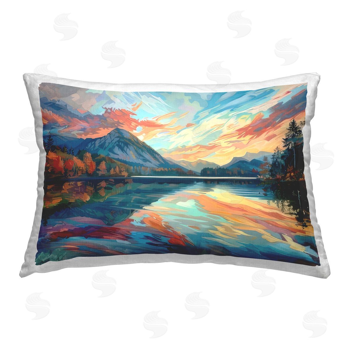 LSR Design Studio Abstract Swirled Lake & Mountain Printed Plush Polyester Throw Pillow