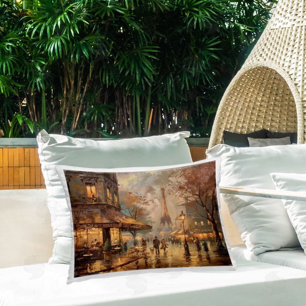LSR Design Studio Parisian Fall Townscape Outdoor Quick-Dry Polyester Printed Throw Pillow in Back Yard
