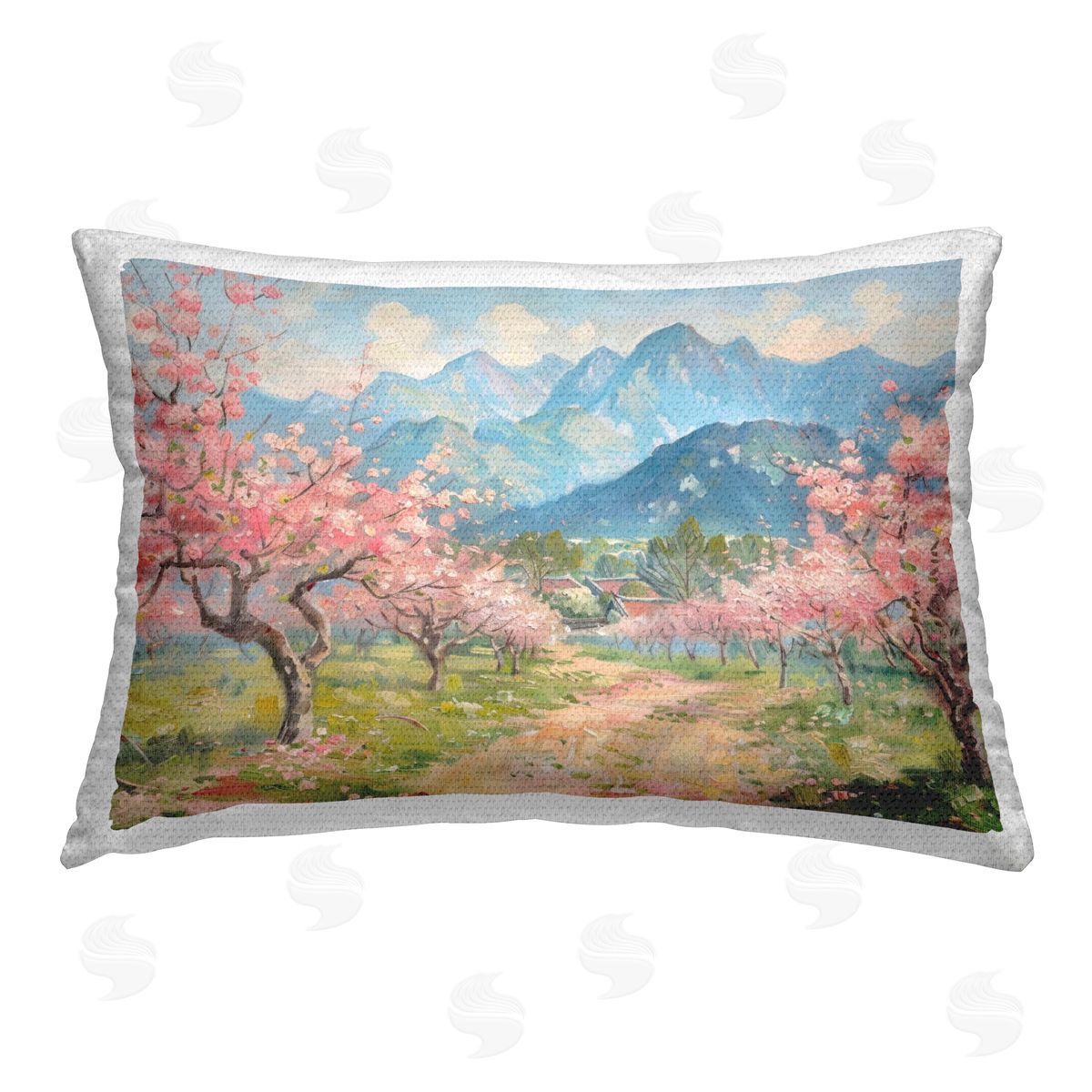LSR Design Studio Cherry Blossom Mountains Outdoor Quick-Dry Polyester Printed Throw Pillow