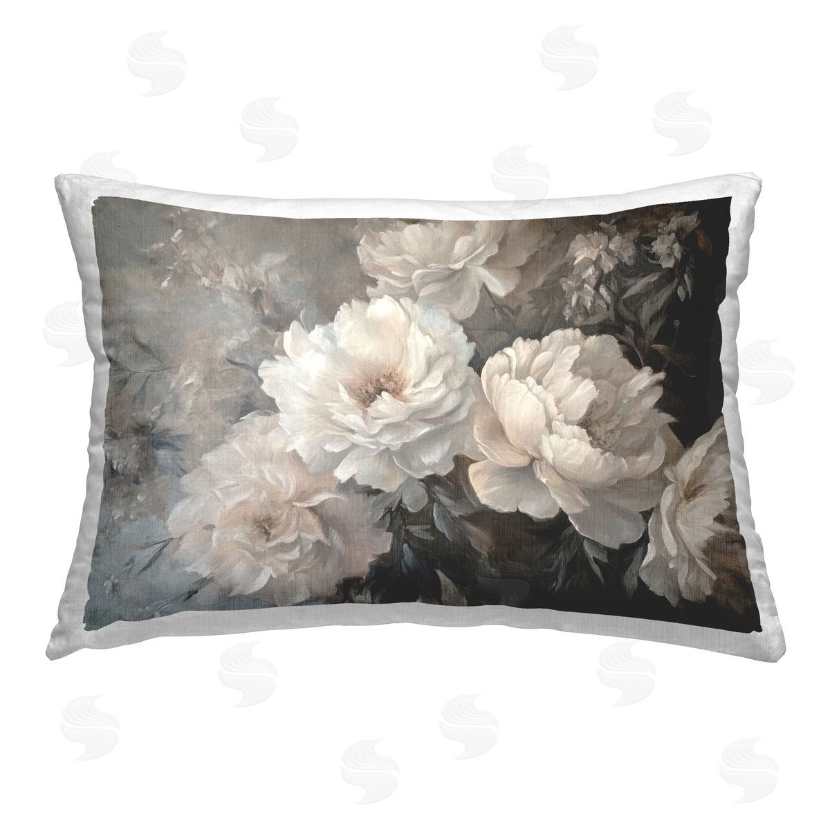 Petal Prints Design White Florals Vintage Printed Plush Polyester Throw Pillow