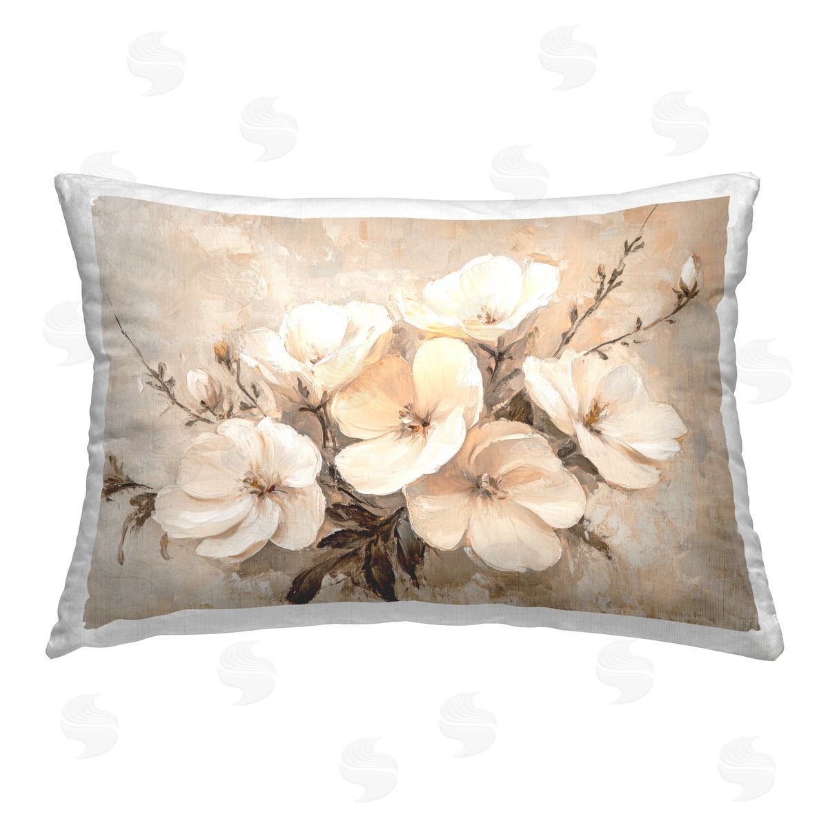 Petal Prints Design Blooming White Anemones Printed Plush Polyester Throw Pillow