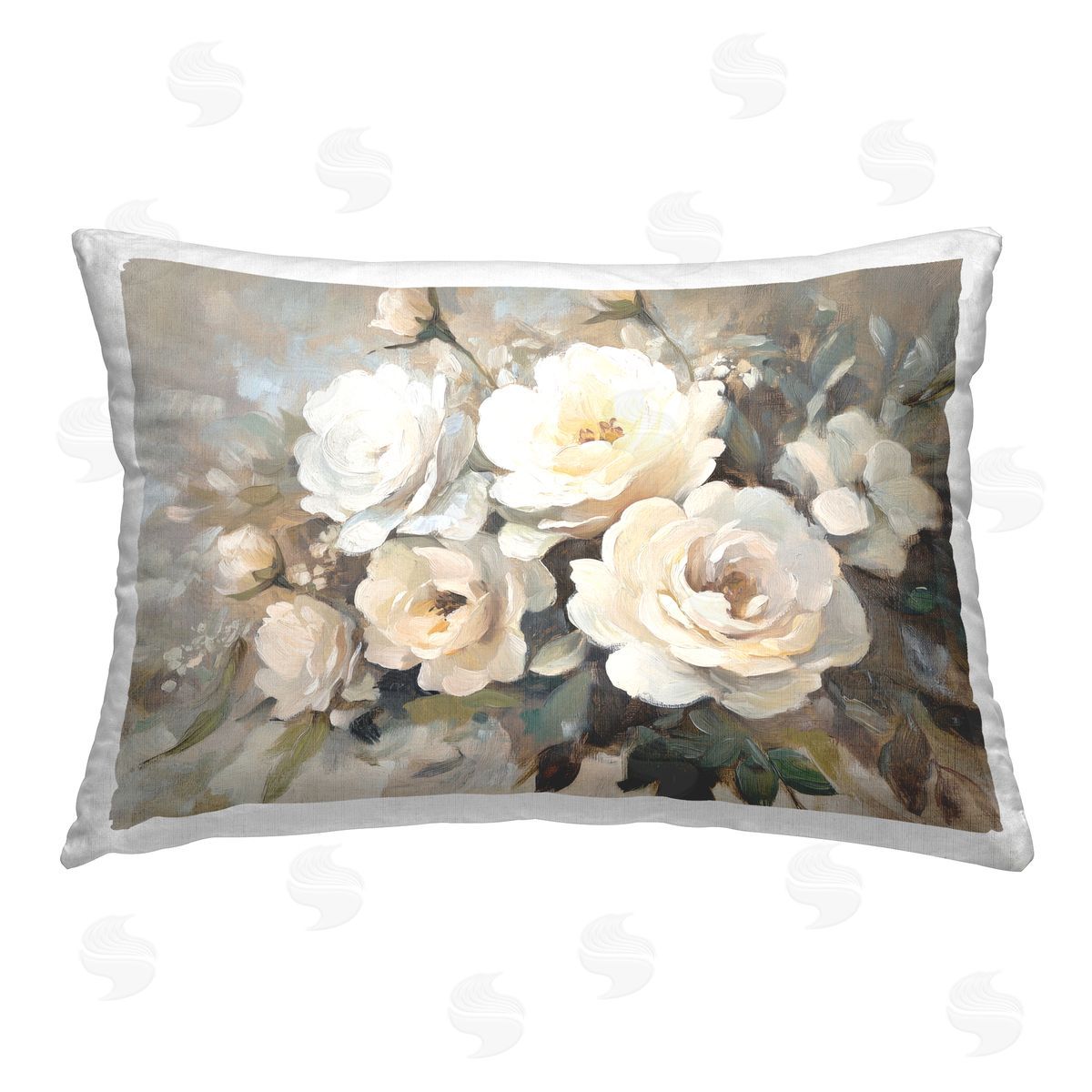 Petal Prints Design Blushing Cream Bouquet Printed Plush Polyester Throw Pillow