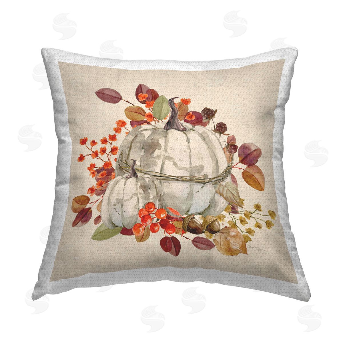 Carol Robinson Harvest Leaves Pumpkins Outdoor Quick-Dry Polyester Printed Throw Pillow