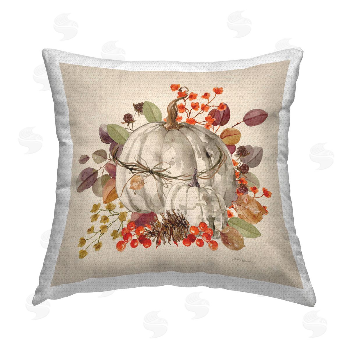 Carol Robinson Harvest Sprigs & Pumpkin Outdoor Quick-Dry Polyester Printed Throw Pillow