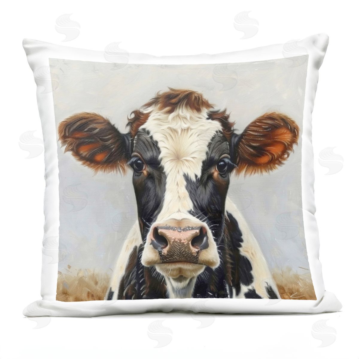 LSR Design Studio Stoic Cow Gaze Portrait Outdoor Quick-Dry Polyester Printed Throw Pillow