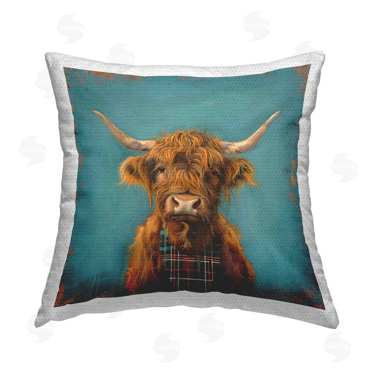 LSR Design Studio Highland Cow on Blue Outdoor Quick-Dry Polyester Printed Throw Pillow