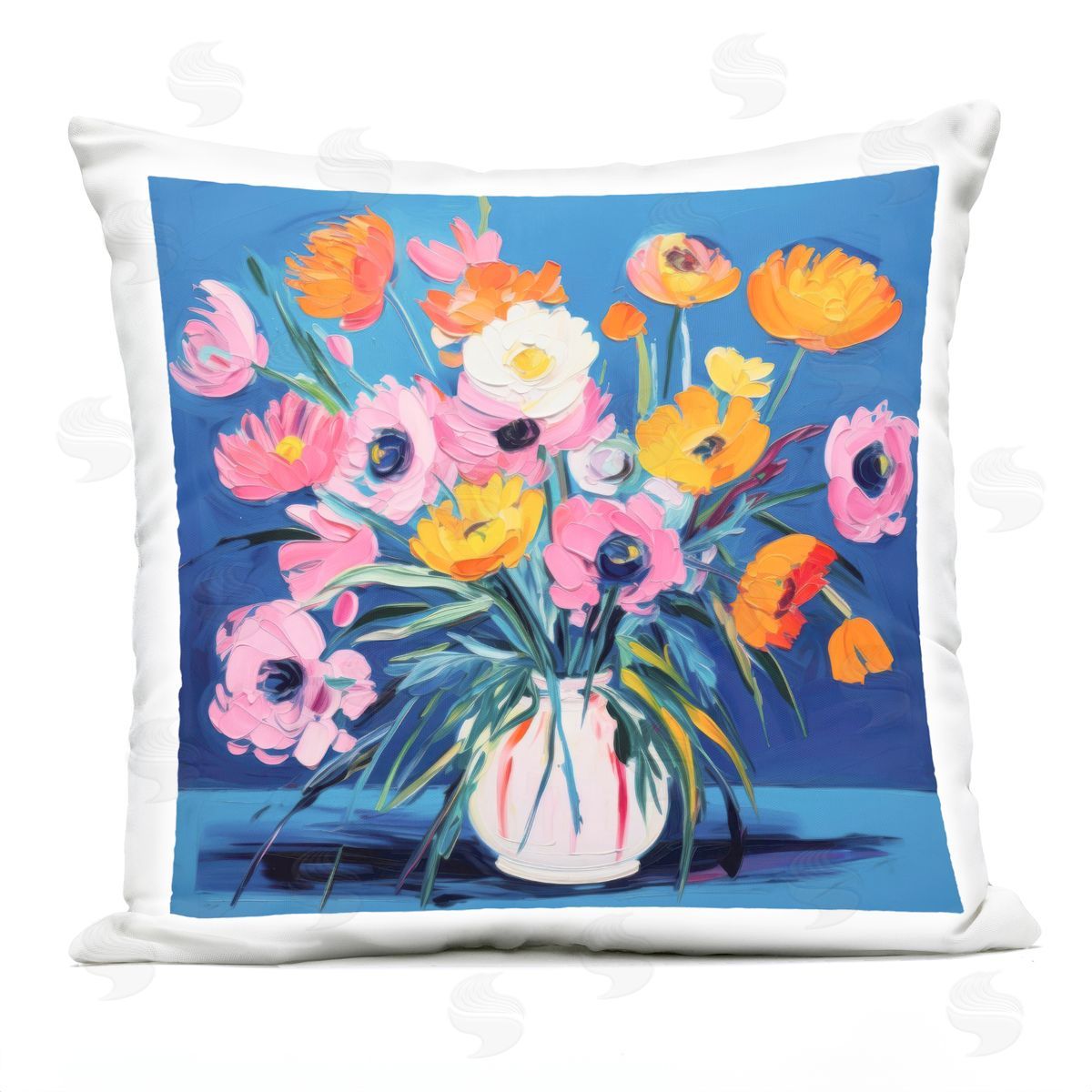 LSR Design Studio Bright Poppies Bouquet Outdoor Quick-Dry Polyester Printed Throw Pillow