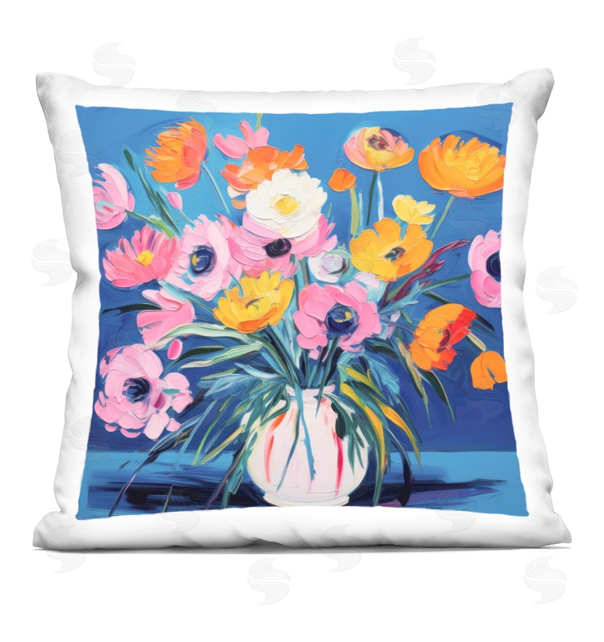 LSR Design Studio Bright Poppies Bouquet Printed Plush Polyester Throw Pillow