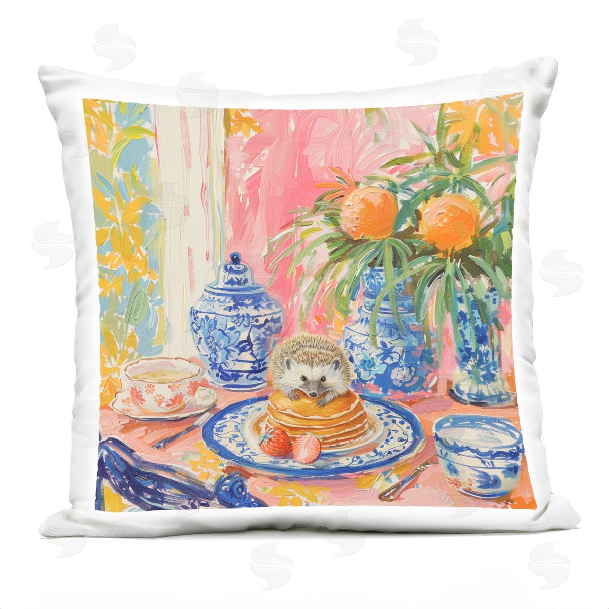 LSR Design Studio Pancakes Stack & Hedgehog Outdoor Quick-Dry Polyester Printed Throw Pillow