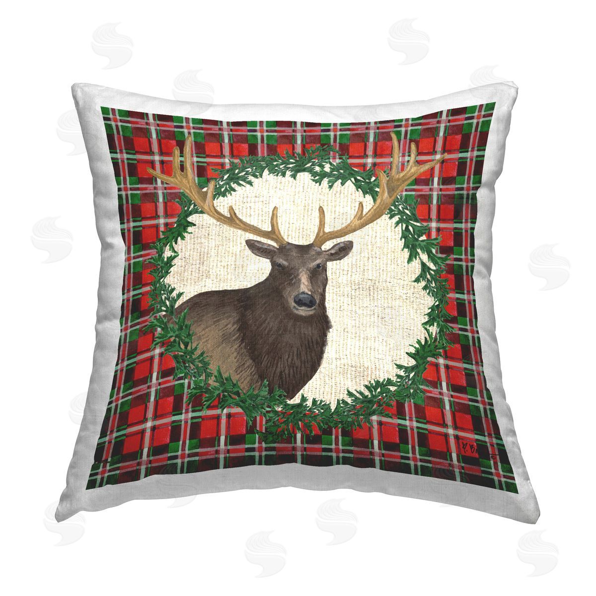 Paul Brent Festive Plaid Elk Printed Plush Polyester Throw Pillow