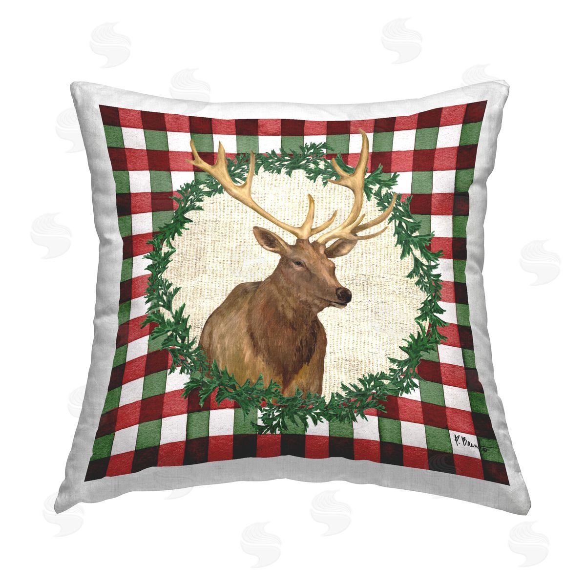 Paul Brent Plaid Holiday Elk Printed Plush Polyester Throw Pillow