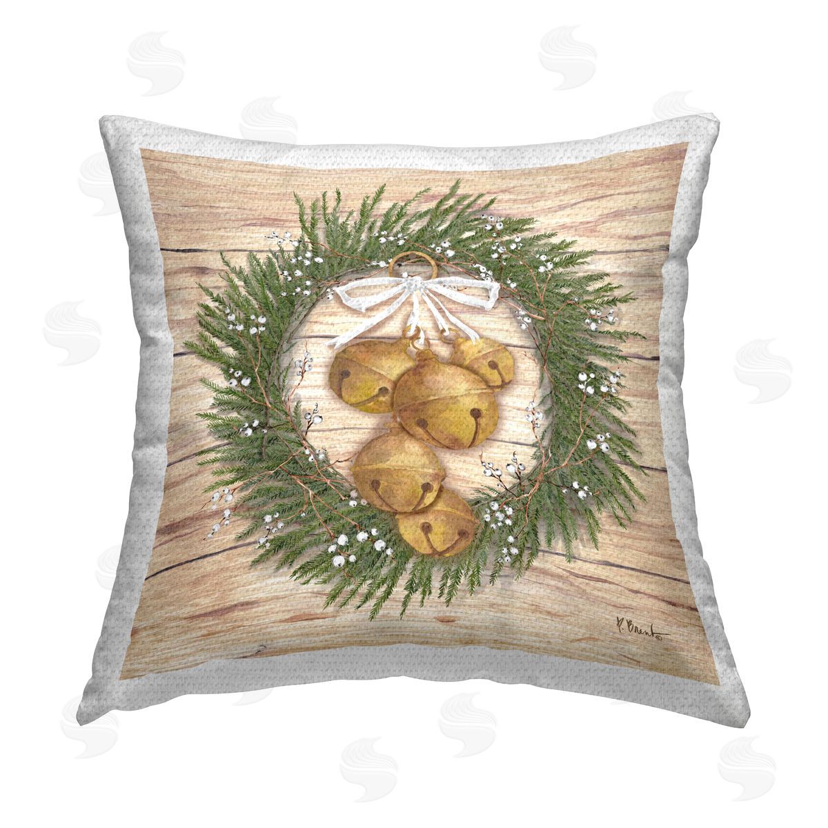 Paul Brent Winter Bells Wreath Outdoor Quick-Dry Polyester Printed Throw Pillow