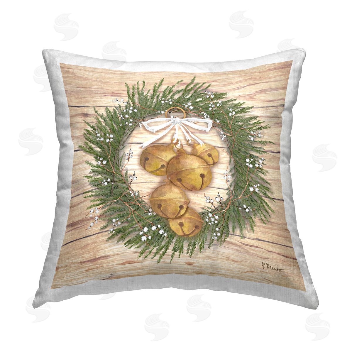 Paul Brent Winter Bells Wreath Printed Plush Polyester Throw Pillow