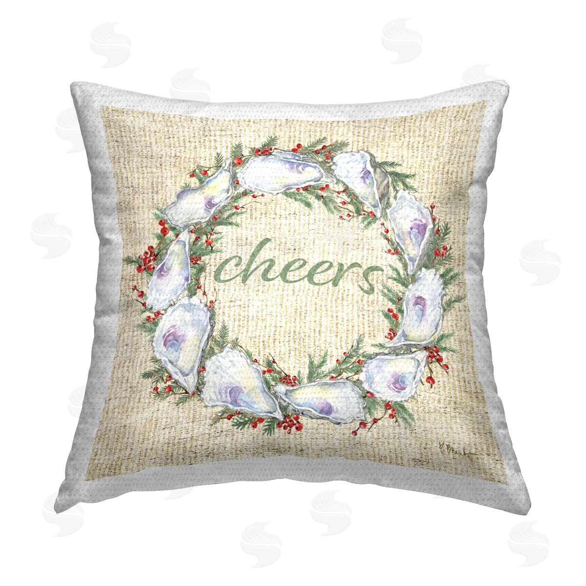 Paul Brent Shells & Holly Wreath Outdoor Quick-Dry Polyester Printed Throw Pillow