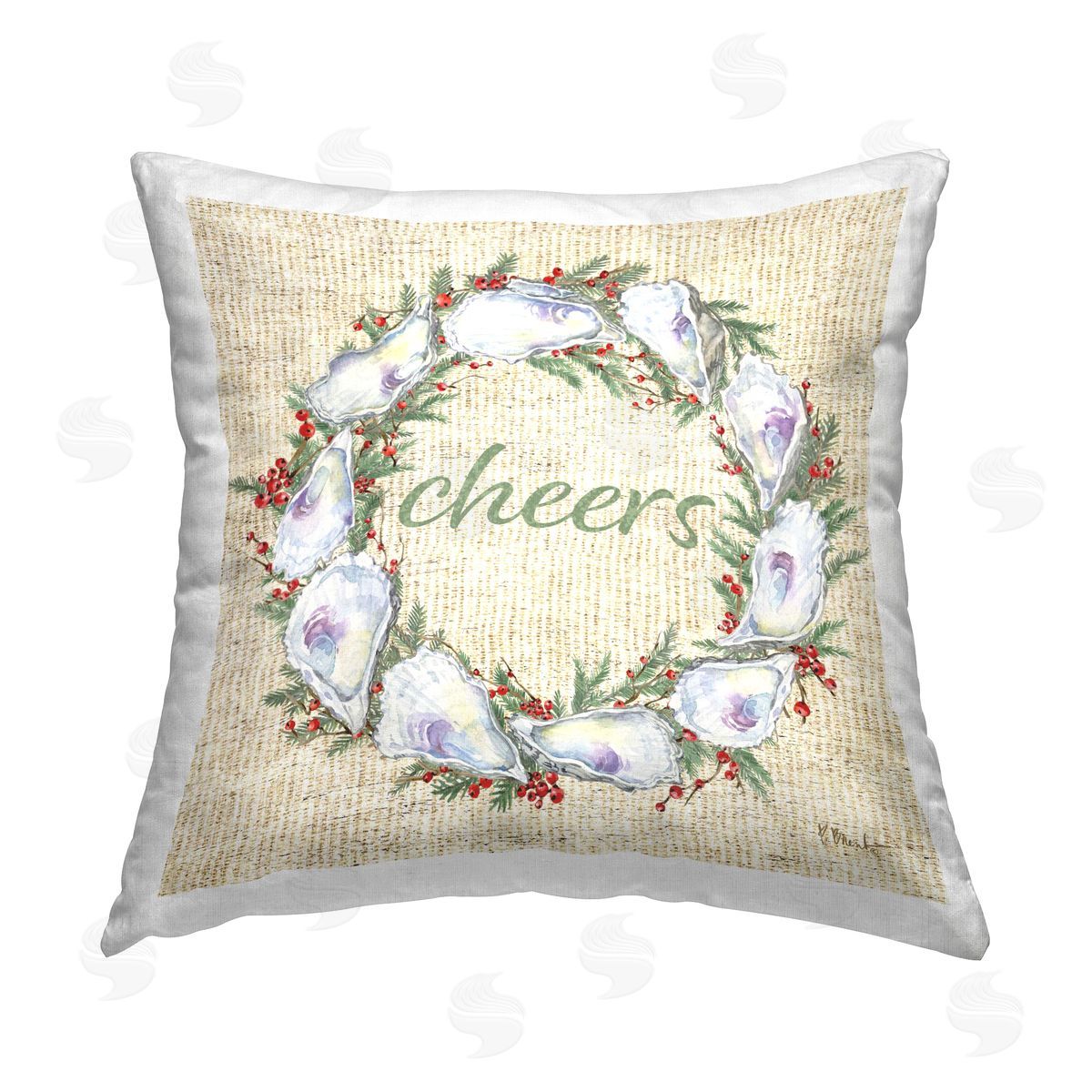 Paul Brent Shells & Holly Wreath Printed Plush Polyester Throw Pillow