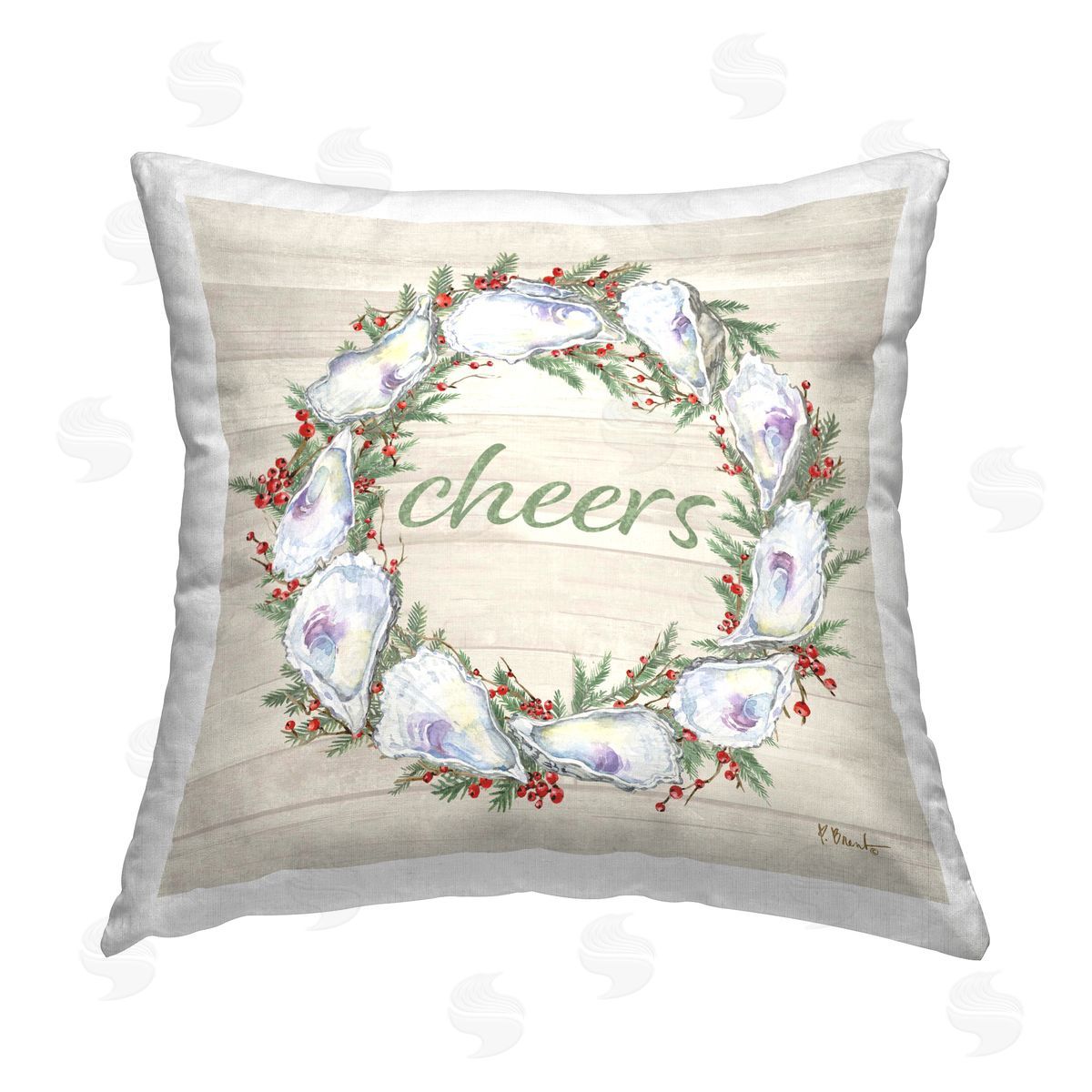 Paul Brent Shells & Holly Cheers Printed Plush Polyester Throw Pillow