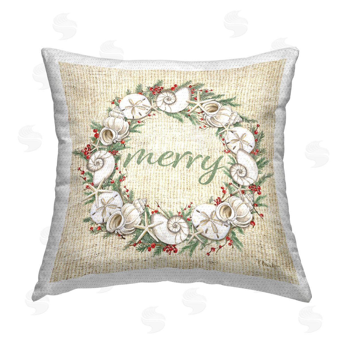Paul Brent Shells & Holly Merry Outdoor Quick-Dry Polyester Printed Throw Pillow