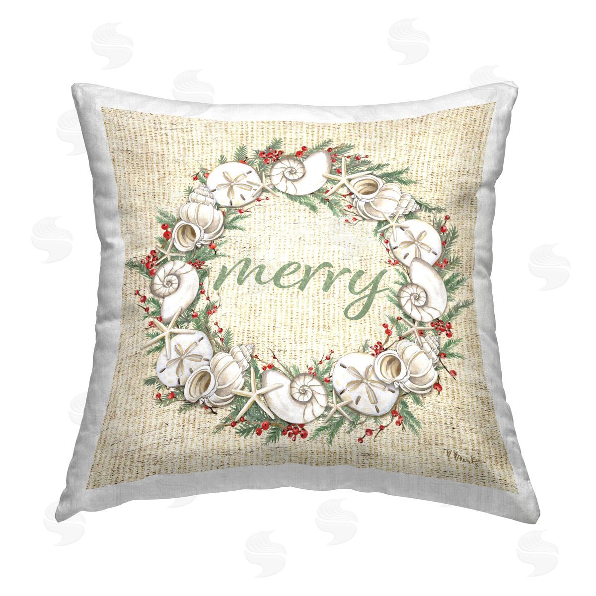 Paul Brent Shells & Holly Merry Printed Plush Polyester Throw Pillow