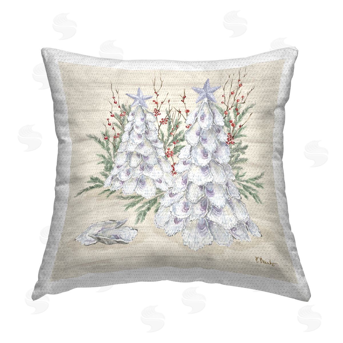 Paul Brent Seashells & Holly Trees Outdoor Quick-Dry Polyester Printed Throw Pillow