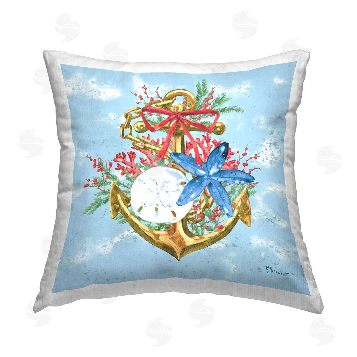 Paul Brent Holiday Submerged Anchor Printed Plush Polyester Throw Pillow