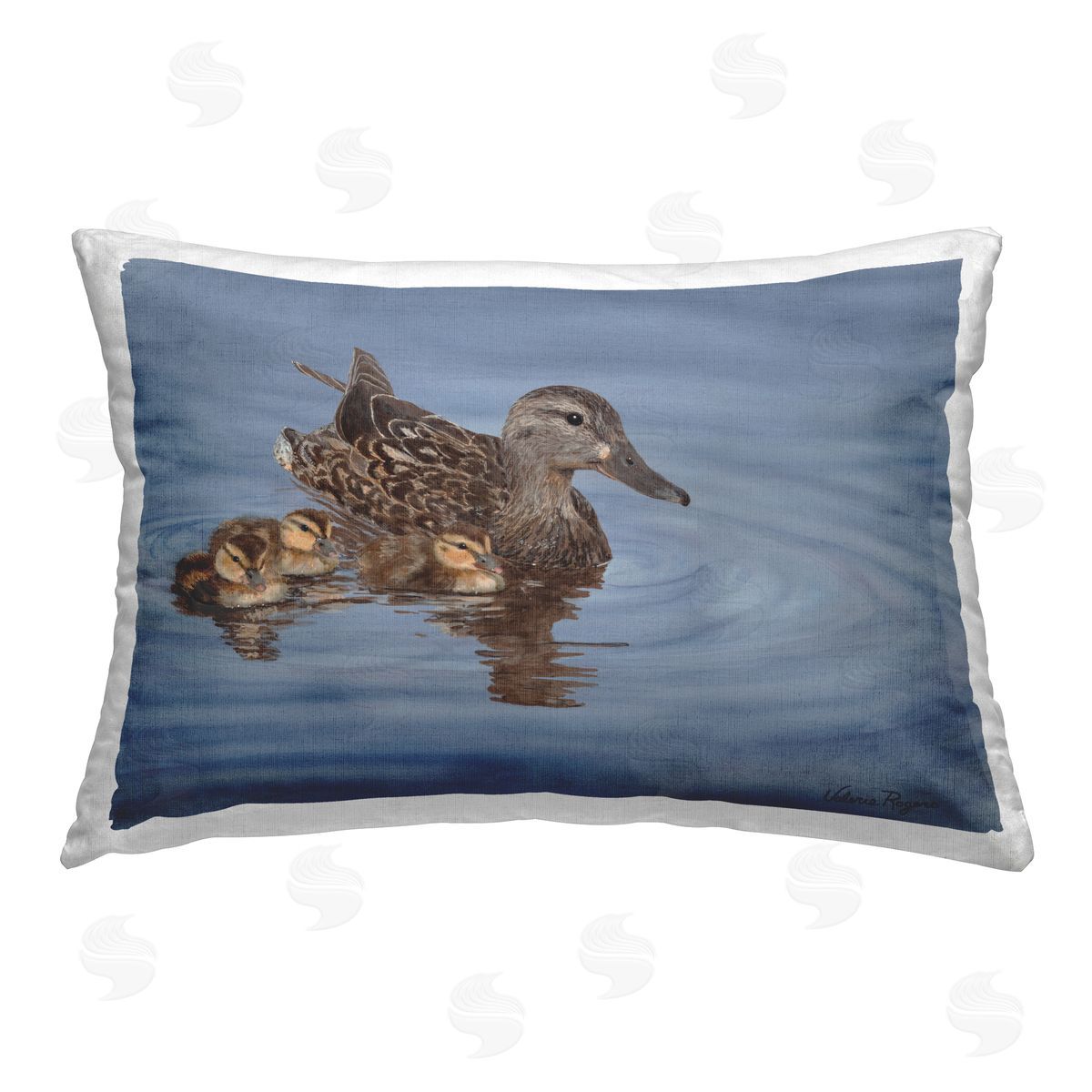Valerie Rogers Duck Family Ripples Printed Plush Polyester Throw Pillow