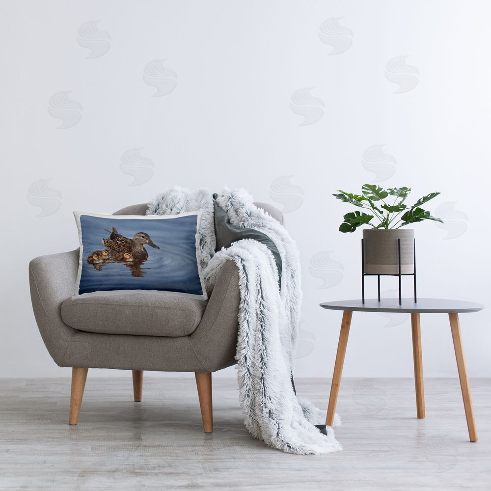 Valerie Rogers Duck Family Ripples Printed Plush Polyester Throw Pillow On Chair