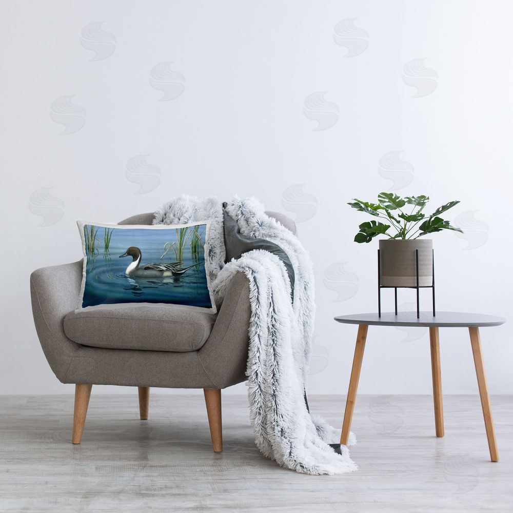 Valerie Rogers Pintail Loon in Pond Printed Plush Polyester Throw Pillow On Chair
