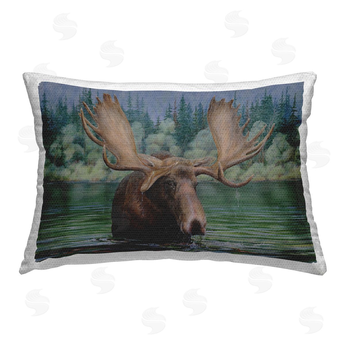 Valerie Rogers Moose Swimming in Lake Outdoor Quick-Dry Polyester Printed Throw Pillow