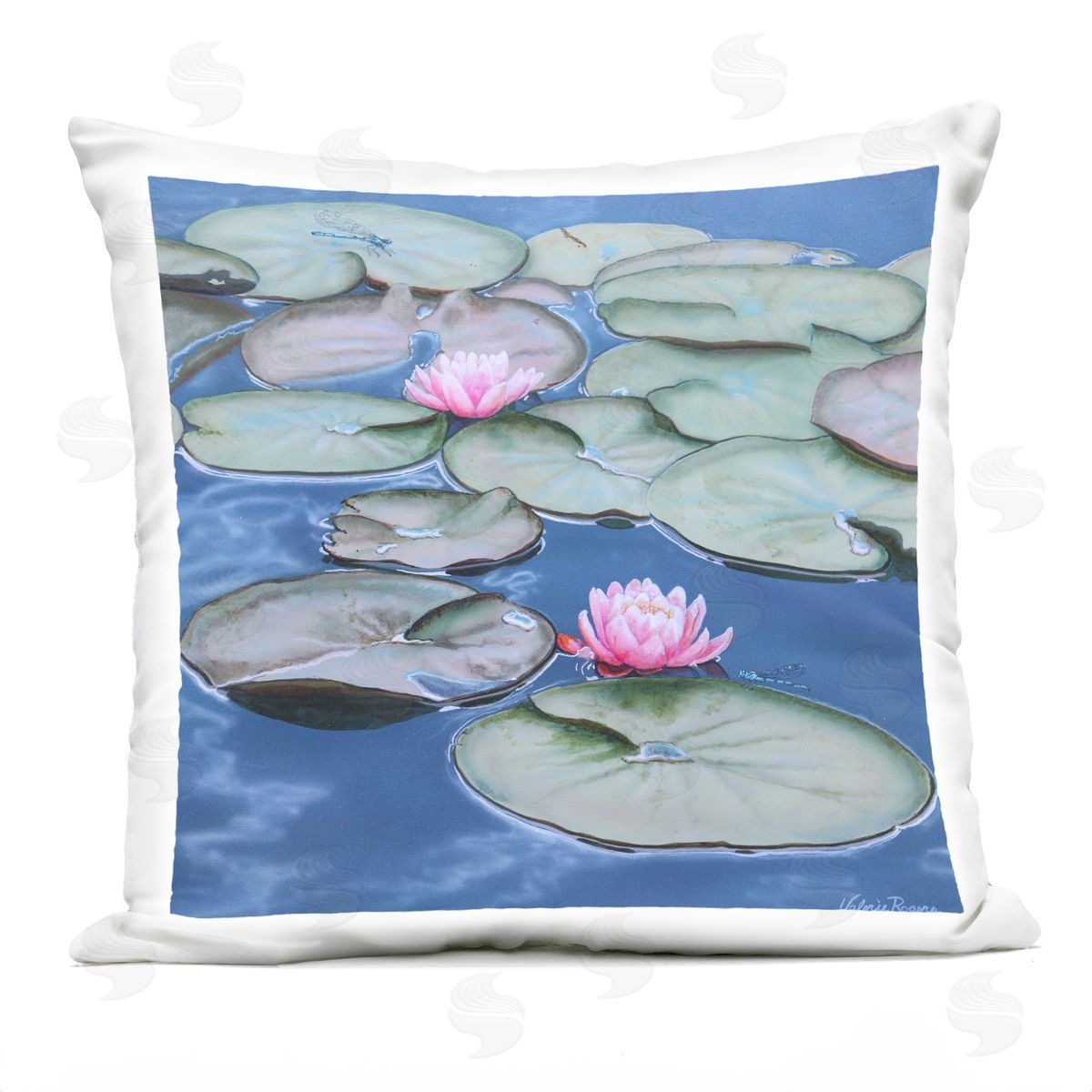Valerie Rogers Blue Pond Lily Reflection Outdoor Quick-Dry Polyester Printed Throw Pillow