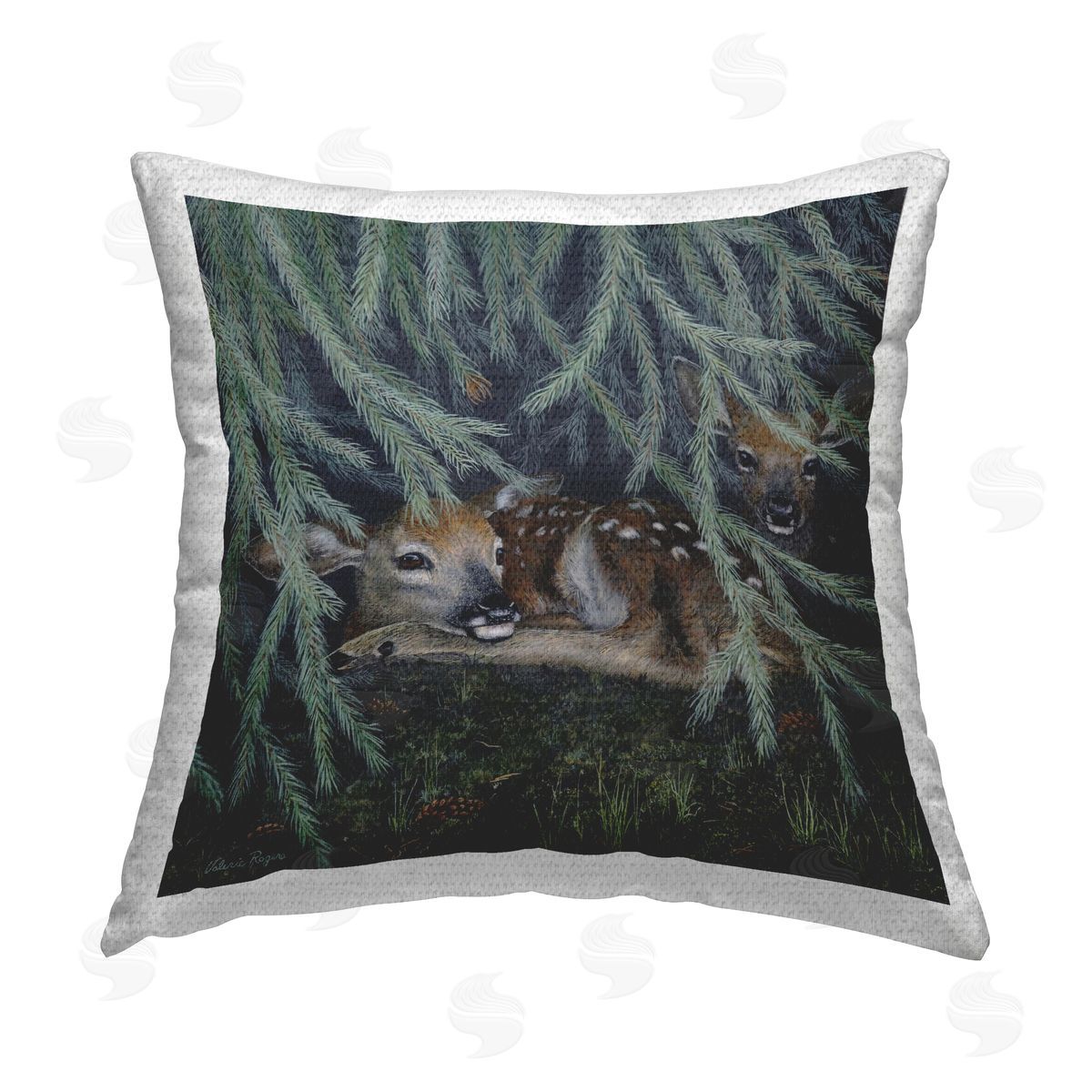Valerie Rogers Deer Under Forest Tree Outdoor Quick-Dry Polyester Printed Throw Pillow