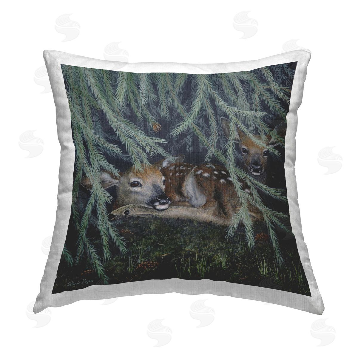 Valerie Rogers Deer Under Forest Tree Printed Plush Polyester Throw Pillow