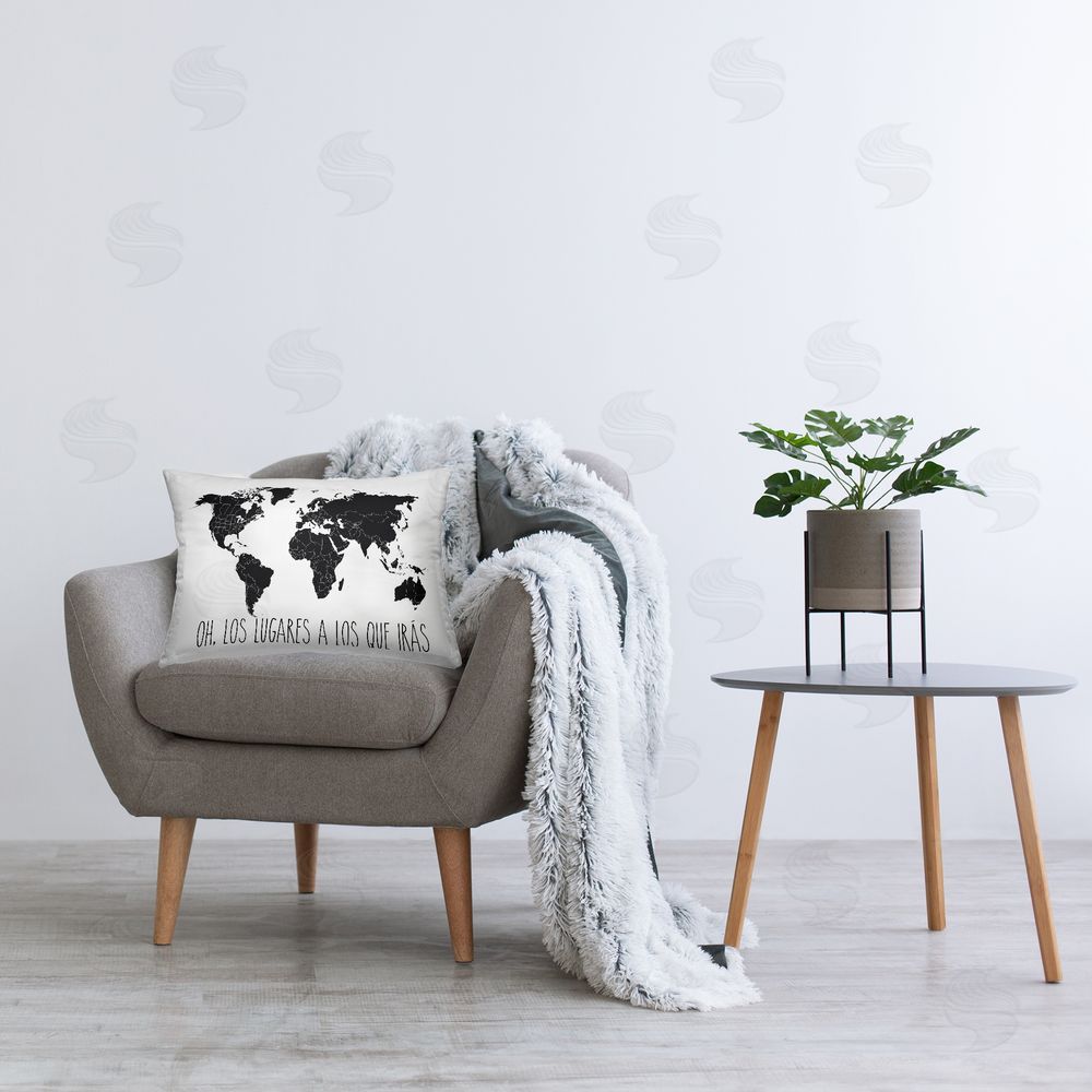 Lettered and Lined  Printed Plush Polyester Throw Pillow On Chair