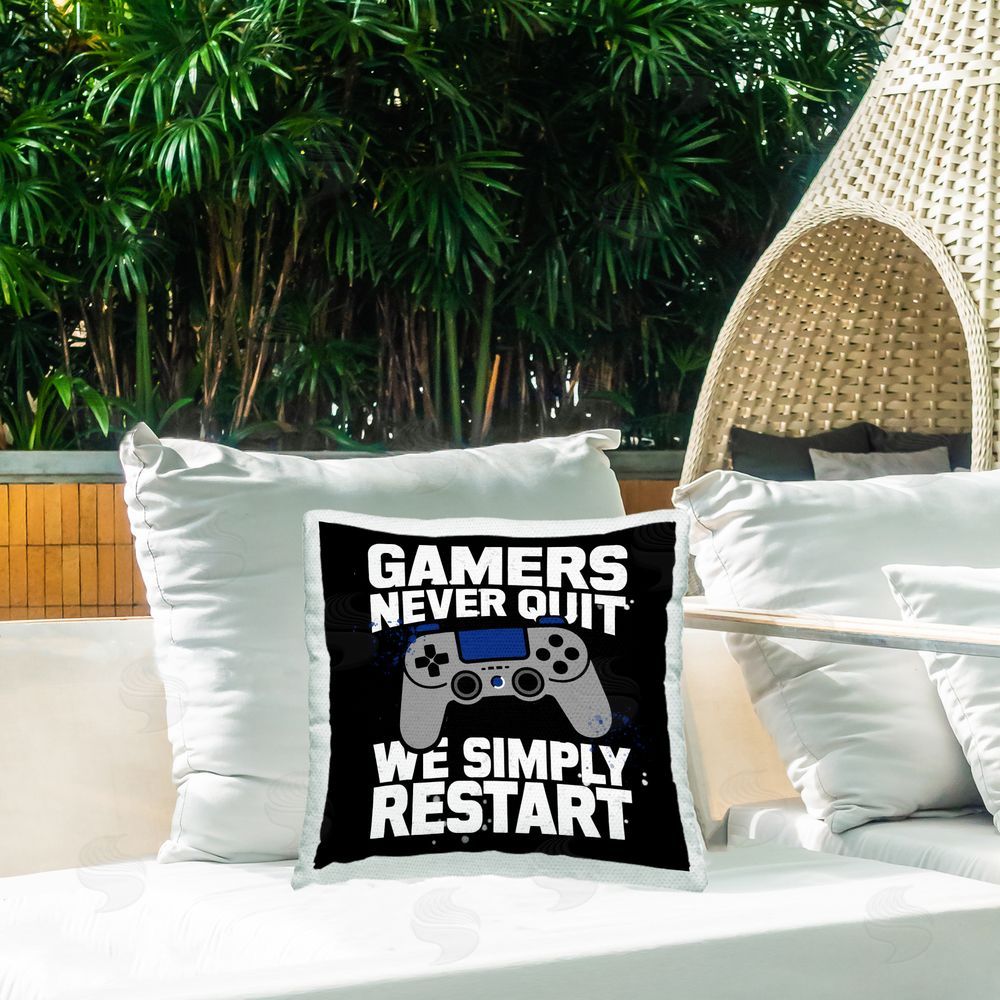 Kim Allen Gamers Never Quit Phrase Outdoor Quick-Dry Polyester Printed Throw Pillow in Back Yard