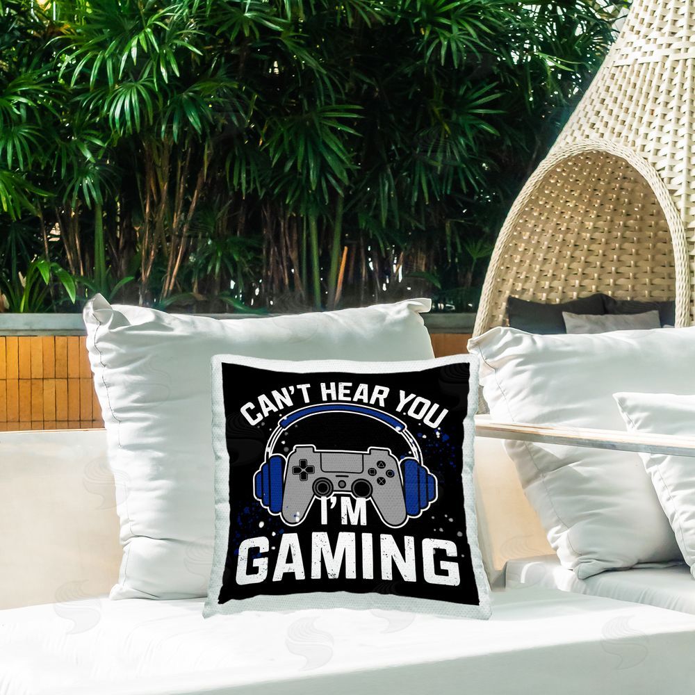 Kim Allen Can't Hear You Gaming Outdoor Quick-Dry Polyester Printed Throw Pillow in Back Yard