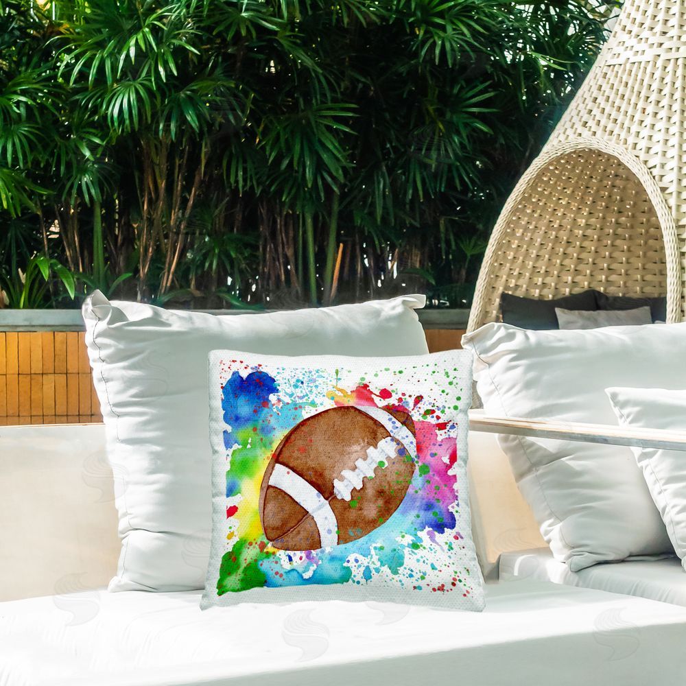 Kim Allen Modern Splash Football Outdoor Quick-Dry Polyester Printed Throw Pillow in Back Yard