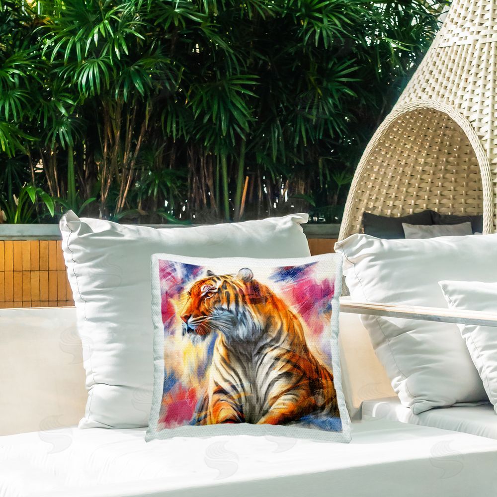 Kim Allen Fierce & Elegant Tiger Outdoor Quick-Dry Polyester Printed Throw Pillow in Back Yard