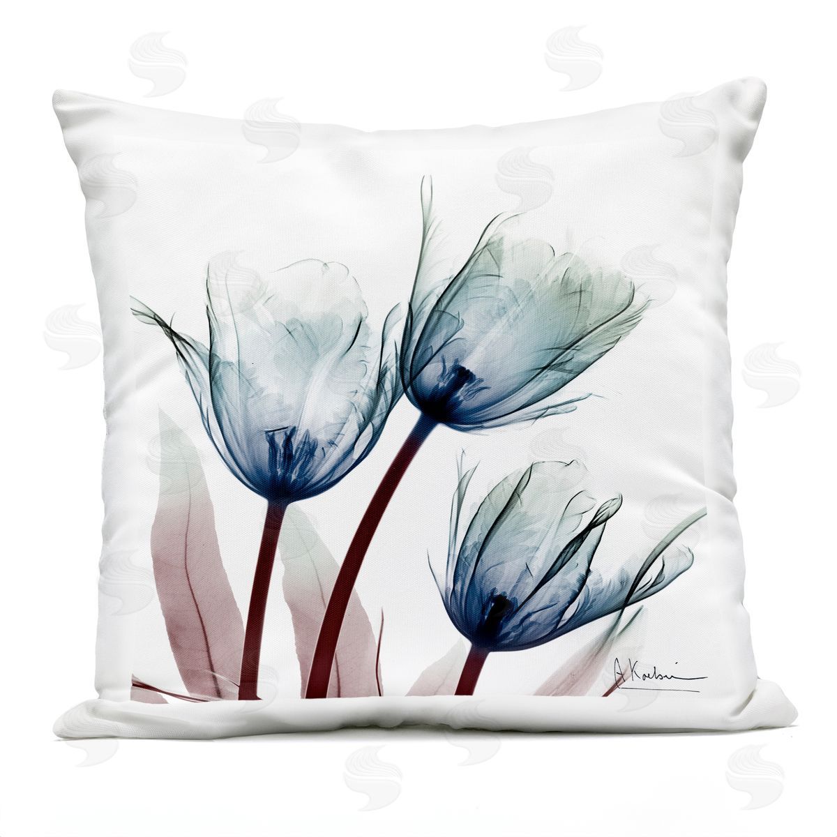 Albert Koetsier Contemporary Blue Tulip Trio Outdoor Quick-Dry Polyester Printed Throw Pillow