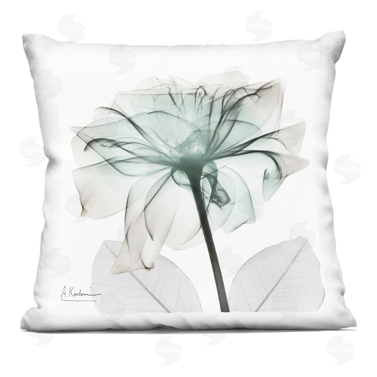 Albert Koetsier Elegant Emerald Rose Printed Plush Polyester Throw Pillow