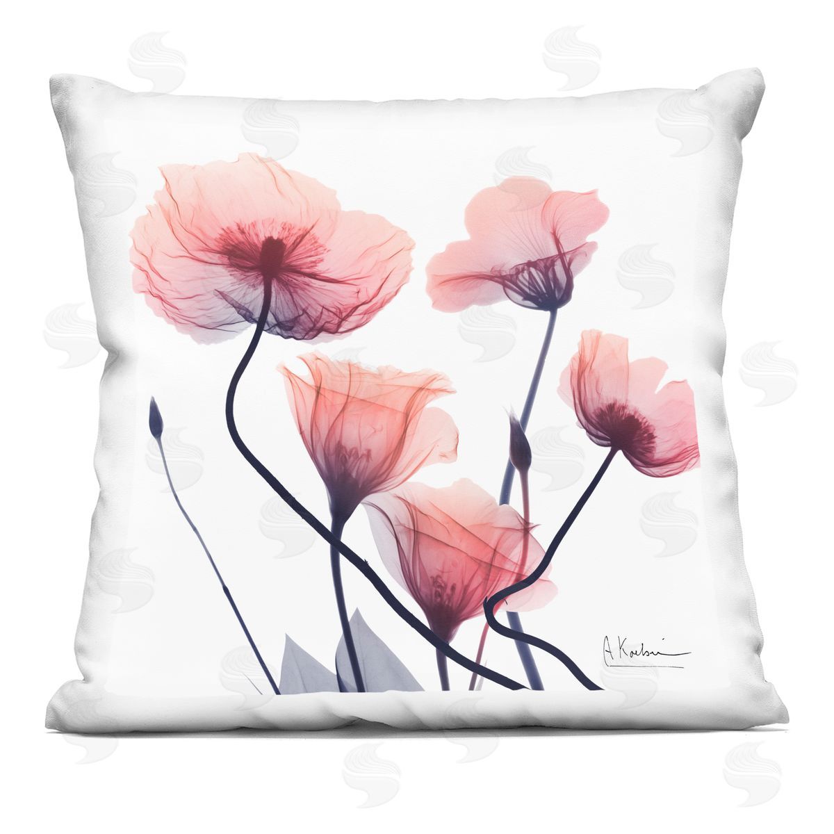 Albert Koetsier Pink Chic Budding Flowers Printed Plush Polyester Throw Pillow
