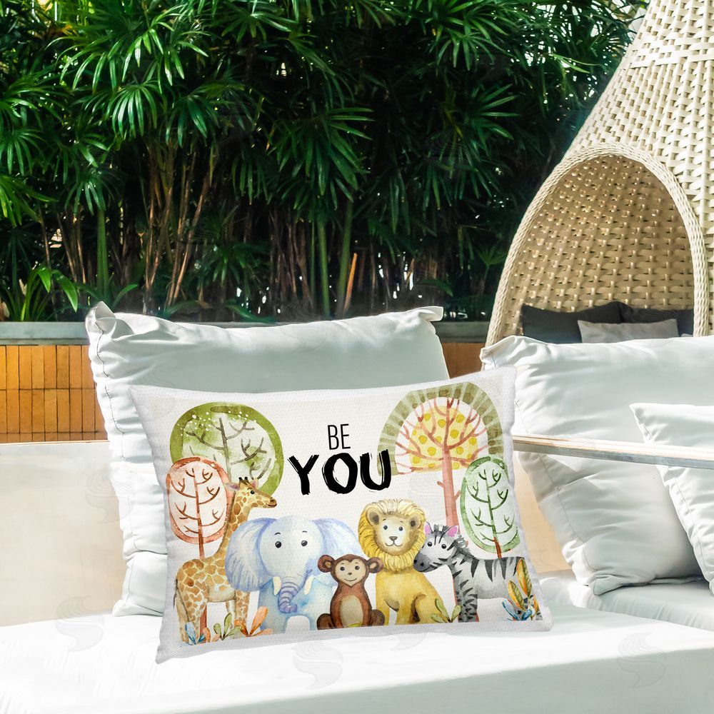 Kim Allen Be You Jungle Animals Outdoor Quick-Dry Polyester Printed Throw Pillow in Back Yard
