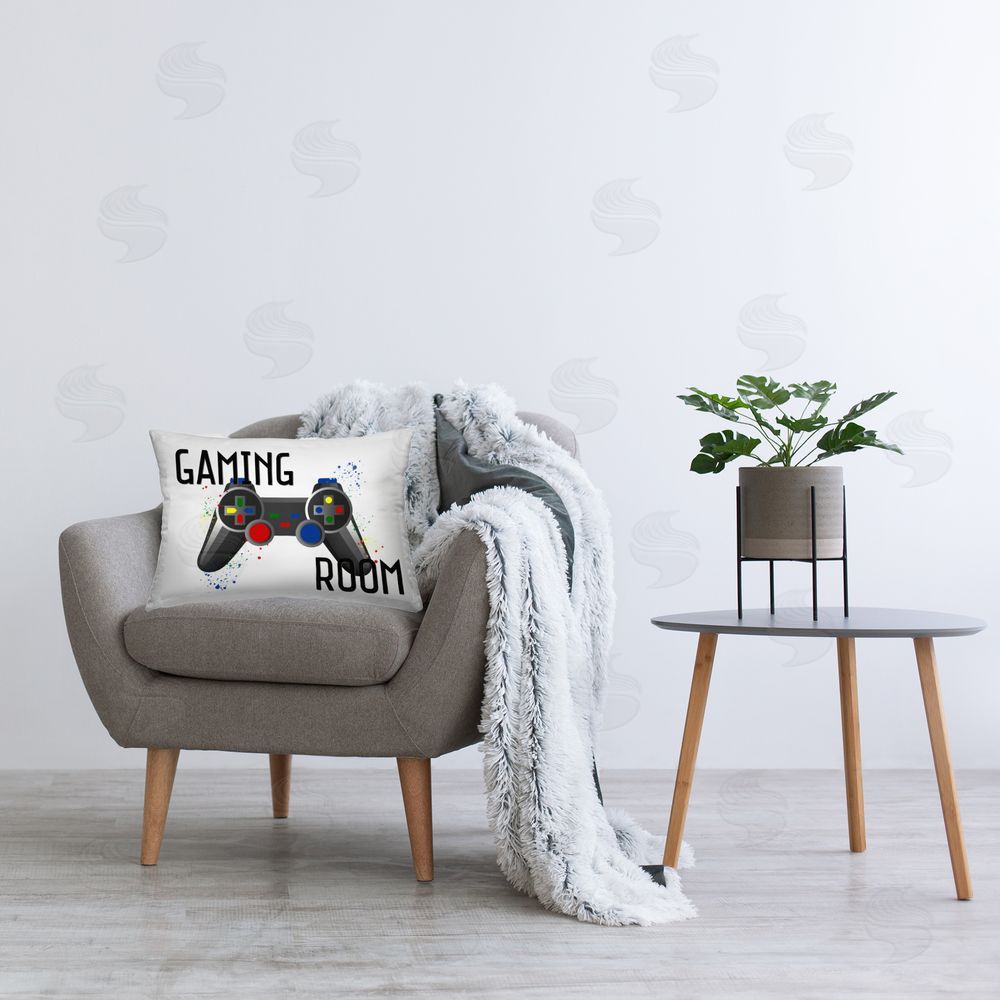 Kim Allen Vintage Gaming Room Controller Printed Plush Polyester Throw Pillow On Chair