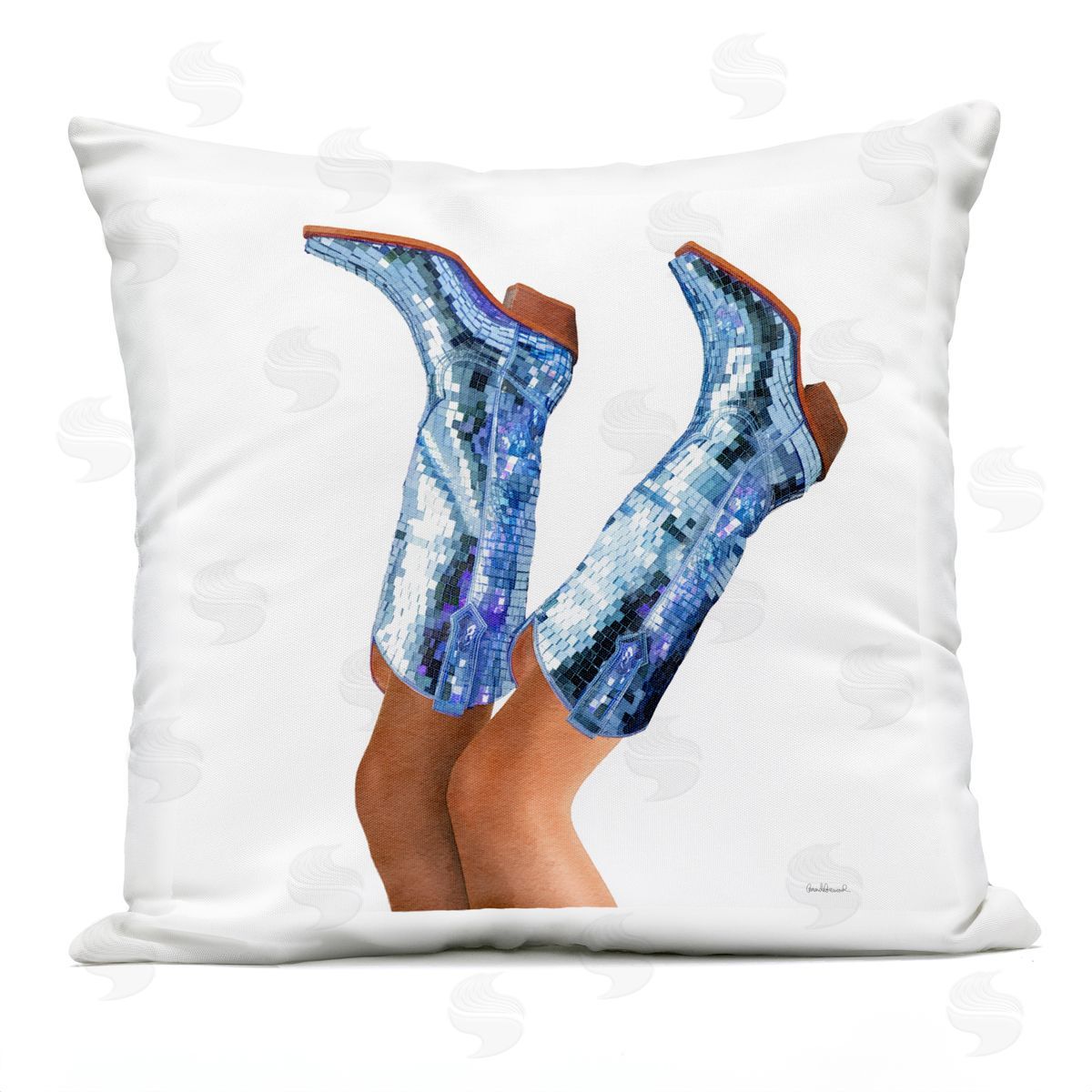 Amanda Greenwood Blue Glam Cowgirl Boots Outdoor Quick-Dry Polyester Printed Throw Pillow